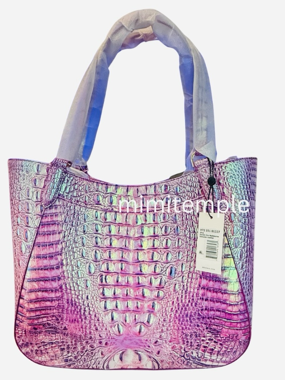 Brahmin Purple Iris - Aliza Iridescent Pink Croc-Embossed Tote Bag NWT - Picture 4 of 10